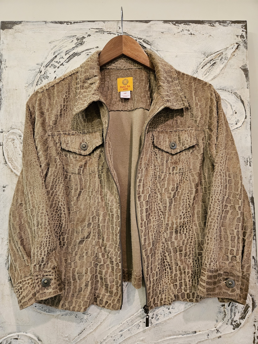 Ruby Rd. Croc-Embossed Lightweight Jacket in Taupe